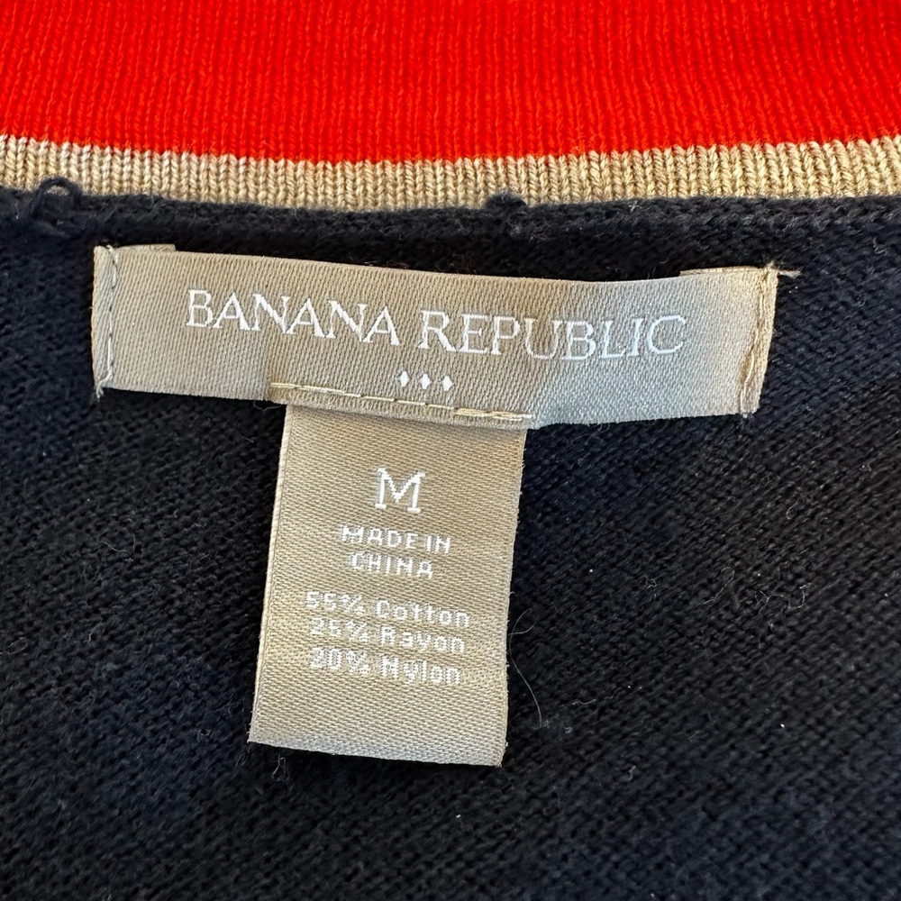 Banana Republic Sz:M Tunic Vneck Cardigan Button sweater navy/Orange/ Gray Trim. - Picture 9 of 9